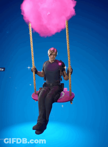 Man Sitting On Pink Swing With Heart Cloud GIF