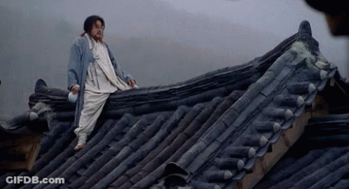 Man Sitting On Roof With Bottle GIF