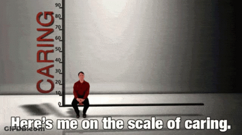 Man Sitting On Scale Of Caring GIF
