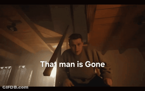 Man Sitting On Staircase Saying That Man Is Gone GIF