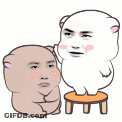 Man Sitting On Stool Beside Bear GIF