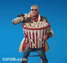 Man Sitting On Stool Holding Popcorn Bucket GIF