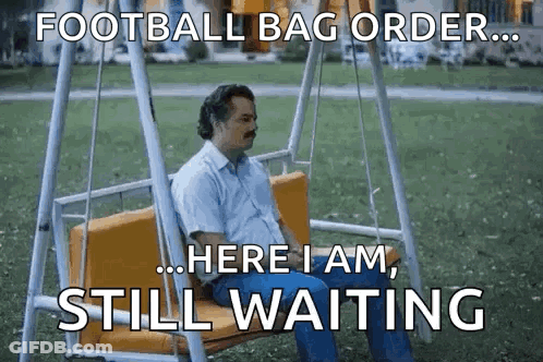 Man Sitting On Swing Here I Am Still Waiting GIF