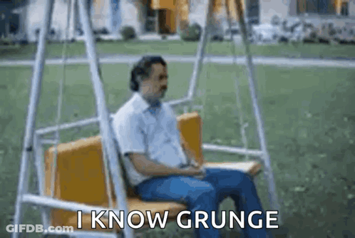 Man Sitting On Swing Saying I Know Grunge GIF