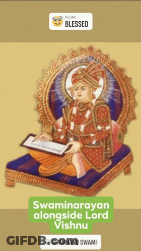 Man Sitting On Throne With Swaminarayan And Lord Vishnu GIF