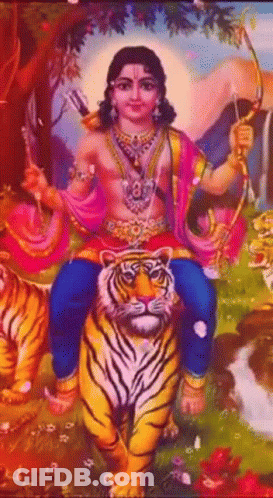 Man Sitting On Tiger Holding Bow And Arrow GIF