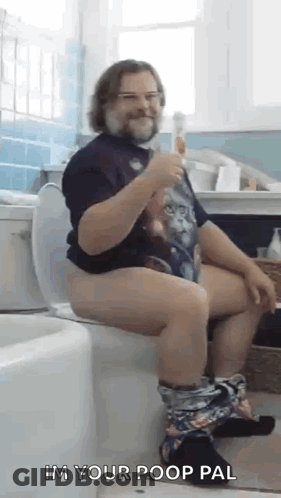 Man Sitting On Toilet Holding Beer GIF