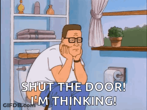 Man Sitting On Toilet Thinking Shut The Door GIF