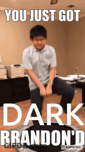 Man Sitting On Trampoline Saying You Just Got Dark Brandon GIF
