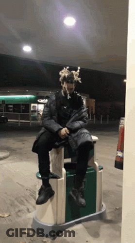 Man Sitting On Trash Can Smoking GIF