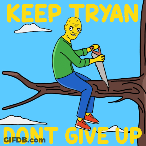 Man Sitting On Tree Branch Cutting It Keep Trying Don T Give Up GIF