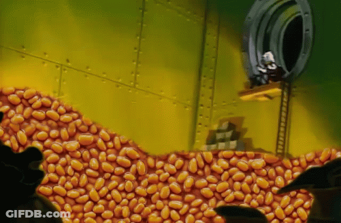 Man Sitting On Window Sill With Baked Beans GIF
