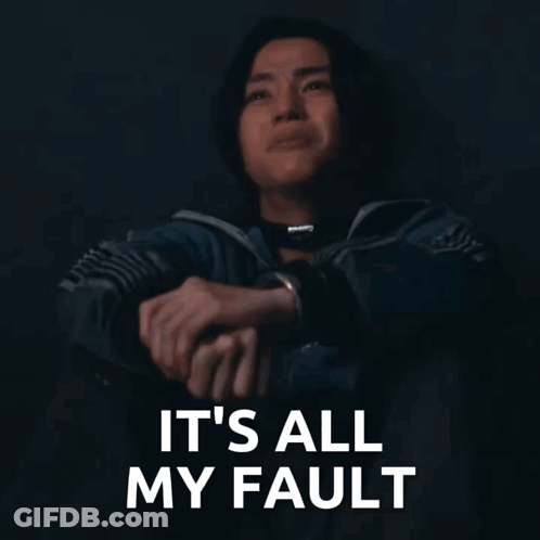 Man Sitting With Fault Words GIF