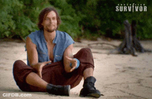 Man Sitting With Survivor Text GIF