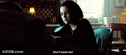 Man Sitting With Woman Says Don't Touch Me GIF