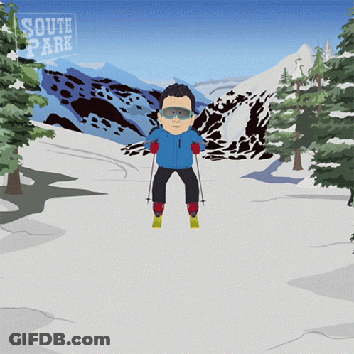Man Skiing Behind South Park Sign GIF