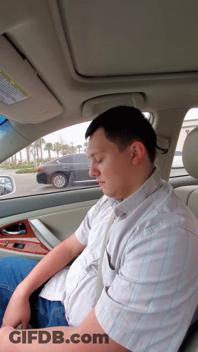 Man Sleeping In Car With Warning Label GIF