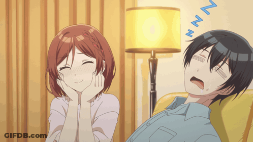 Man Sleeping On Couch Next To Smiling Girl GIF
