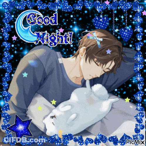 Man Sleeping With Stuffed Animal Saying Good Night GIF