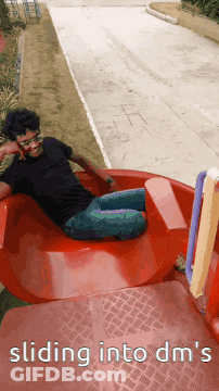 Man Sliding Down Slide Saying Sliding Into DMs GIF