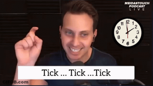 Man Smiling Beside Clock Saying Meidastouch Podcast Live GIF