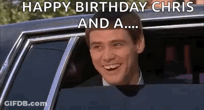 Man Smiling In Car With Happy Birthday Chris GIF