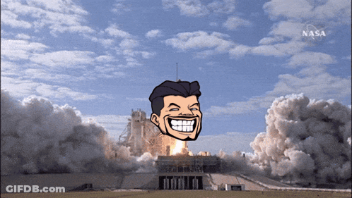 Man Smiling In Front Of Rocket Launch With NASA GIF