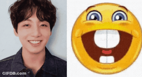 Man Smiling Next To Smiley Face GIF