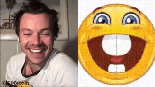 Man Smiling Next To Smiley Face With Teeth GIF