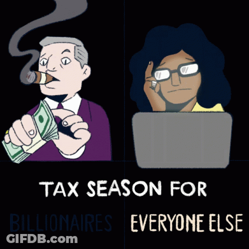 Man Smoking Cigar Woman At Laptop Tax Season For Billionaires GIF