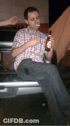 Man Smoking Cigarette Holding Beer GIF