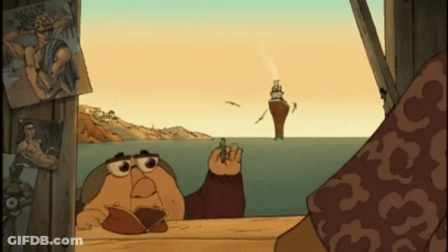 Man Smoking Cigarette Looking Out Window At Ocean GIF