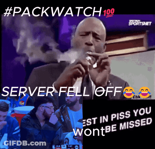 Man Smoking Cigarette Next To Man Holding Microphone Saying Server Fell Off GIF