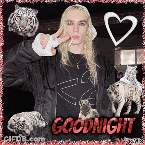Man Smoking Cigarette With Tigers Saying Goodnight GIF