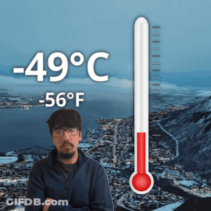 Man Snowy Mountain Thermometer 41 Degrees GIF