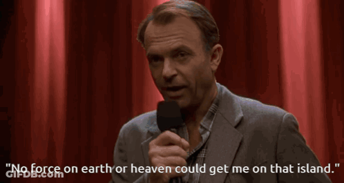 Man Speaking Into Microphone: No Force On Earth Or Heaven Could Get Me On That Island GIF