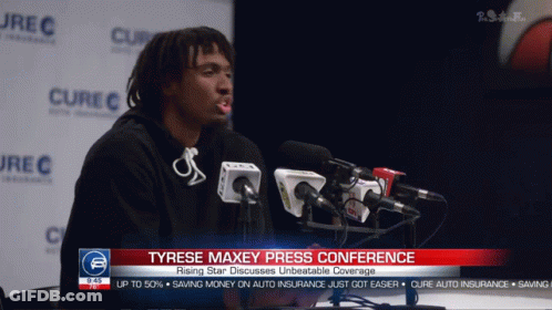 Man Speaking Into Microphone Tyrese Maxey Press Conference GIF