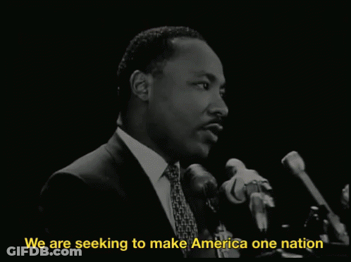 Man Speaking Into Microphone We Are Seeking To Make America One Nation GIF