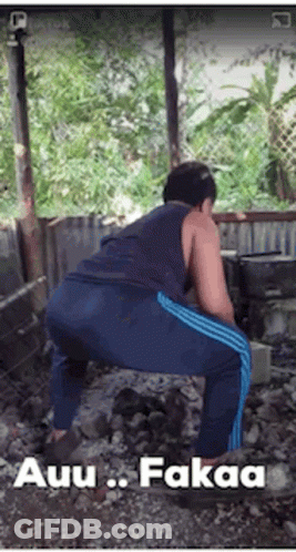 Man Squatting On Rocks Saying Auu Fakaa GIF