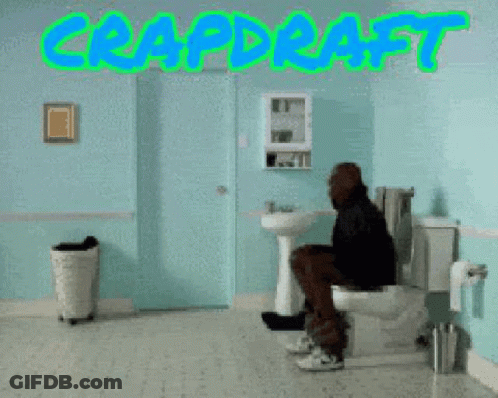 Man Squatting On Toilet With Word Crapdraft GIF