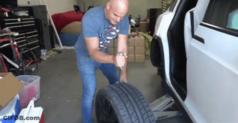 Man Stabbing A Tire GIF