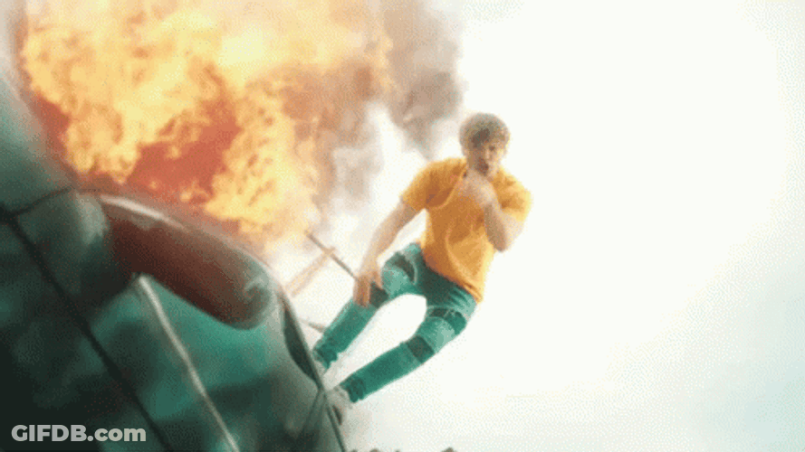 Man Standing Above Car Explosion GIF
