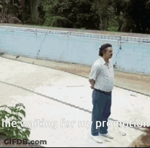 Man Standing At Swimming Pool Waiting For My Promotion GIF