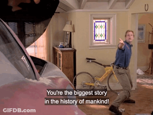 Man Standing Before Bicycle Saying You're The Biggest Story GIF