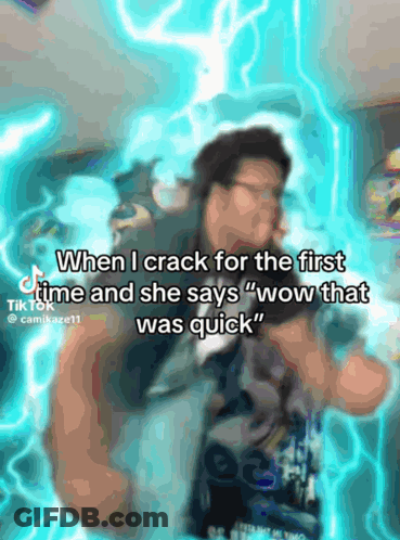 Man Standing Before Blue Lightning Bolt Says Wow GIF