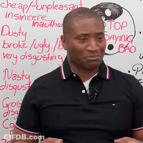 Man Standing Before Cheap Unpleasant Sign GIF