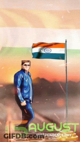 Man Standing Before Indian Flag August 15 GIF
