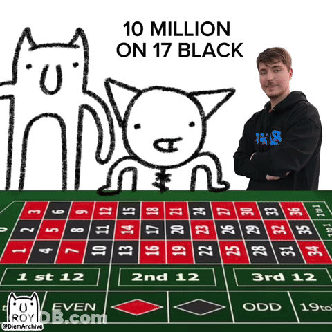 Man Standing Before Roulette Table 10 Million On 17 Black GIF