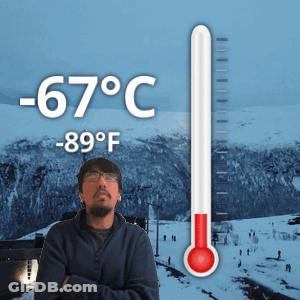Man Standing Before Thermometer -67 Degrees Celsius GIF