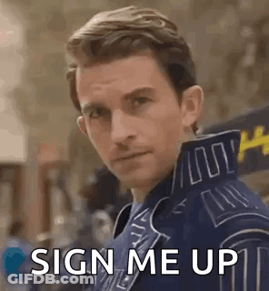 Man Standing Beside Sign Me Up GIF